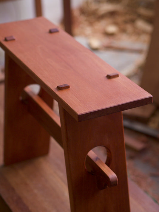 Real wood hand jointed and carved moon gate stool. Made with solid Malaysian wood, sustainably sourced and designed. Made in Malaysia, KL. Perfect for patios, gardens, landing areas.