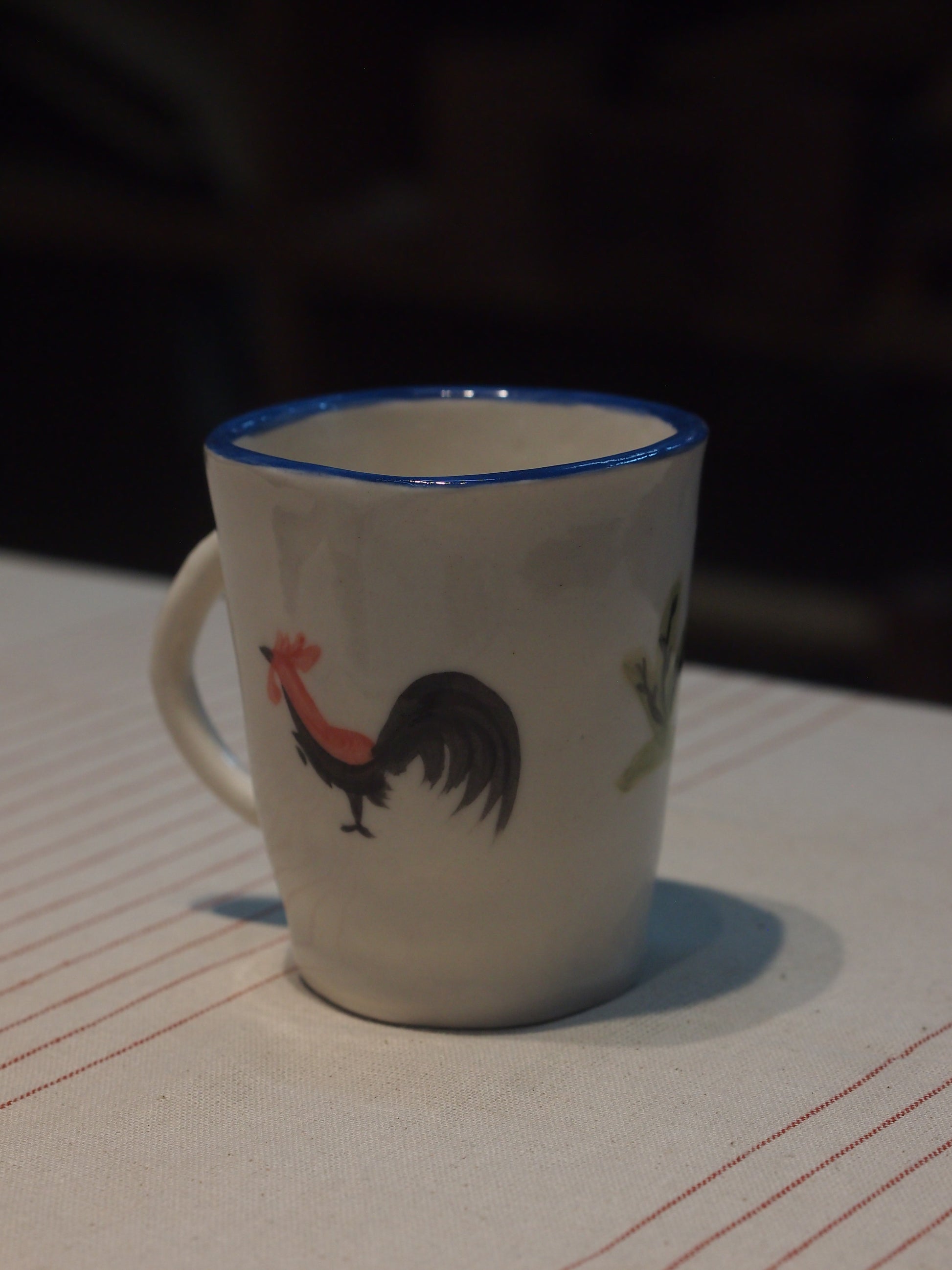 Wheel thrown hand painted with underglaze traditional rooster cup reminiscent of a vintage Nyonya noodle bowl. Perfect for coffee and gifting for a housewarming. Made in Malaysia, KL. Shipping to Singapore available.