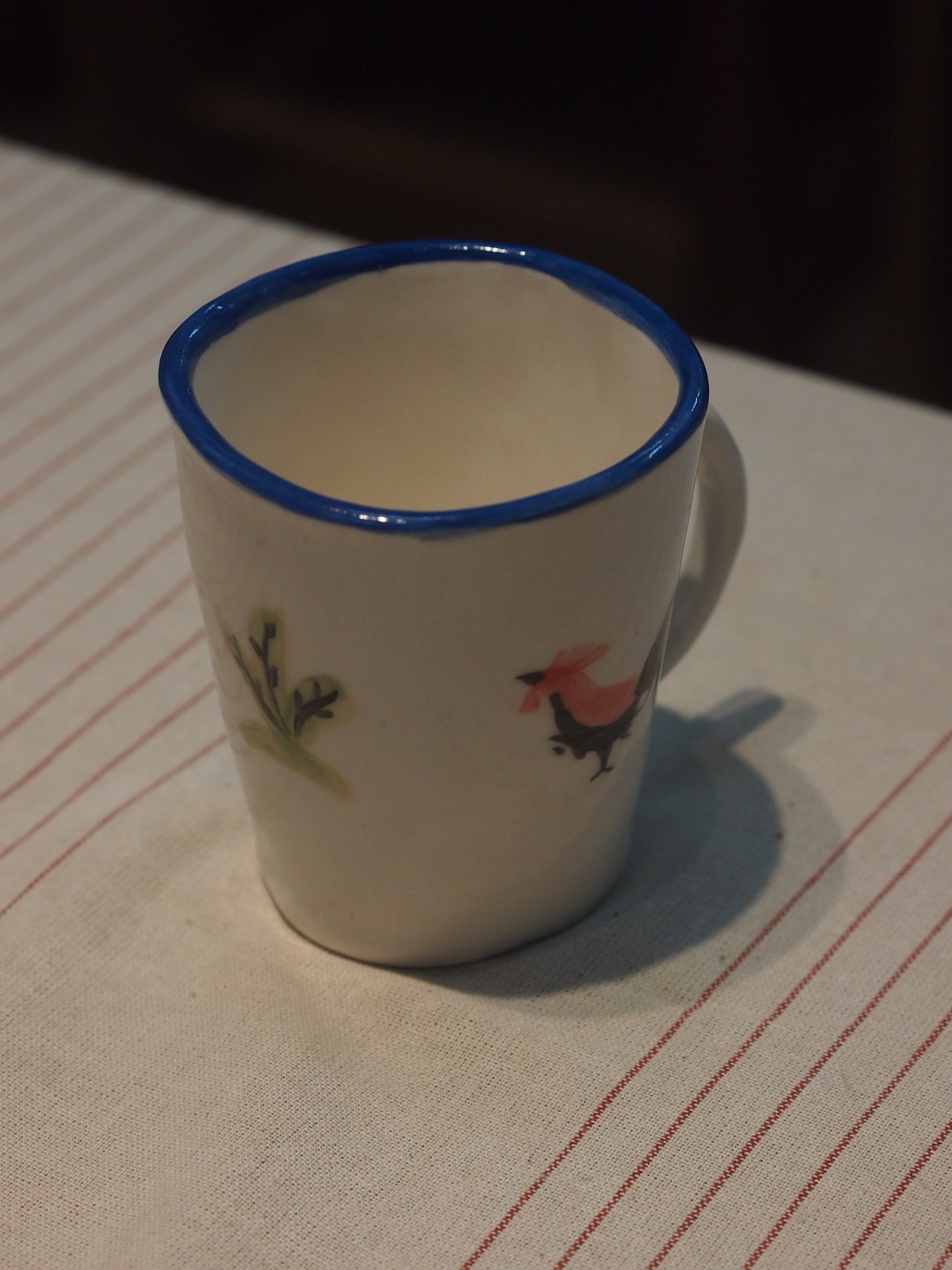 Wheel thrown hand painted with underglaze traditional rooster cup reminiscent of a vintage Nyonya noodle bowl. Perfect for coffee and gifting for a housewarming. Made in Malaysia, KL. Shipping to Singapore available.