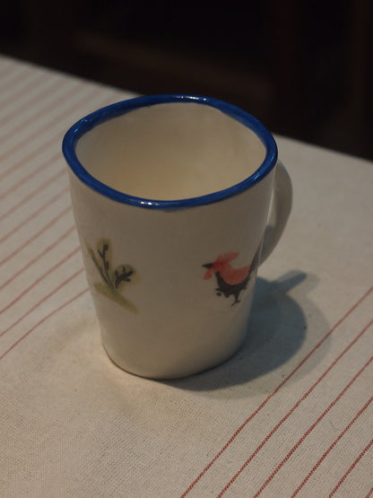 Wheel thrown hand painted with underglaze traditional rooster cup reminiscent of a vintage Nyonya noodle bowl. Perfect for coffee and gifting for a housewarming. Made in Malaysia, KL. Shipping to Singapore available.