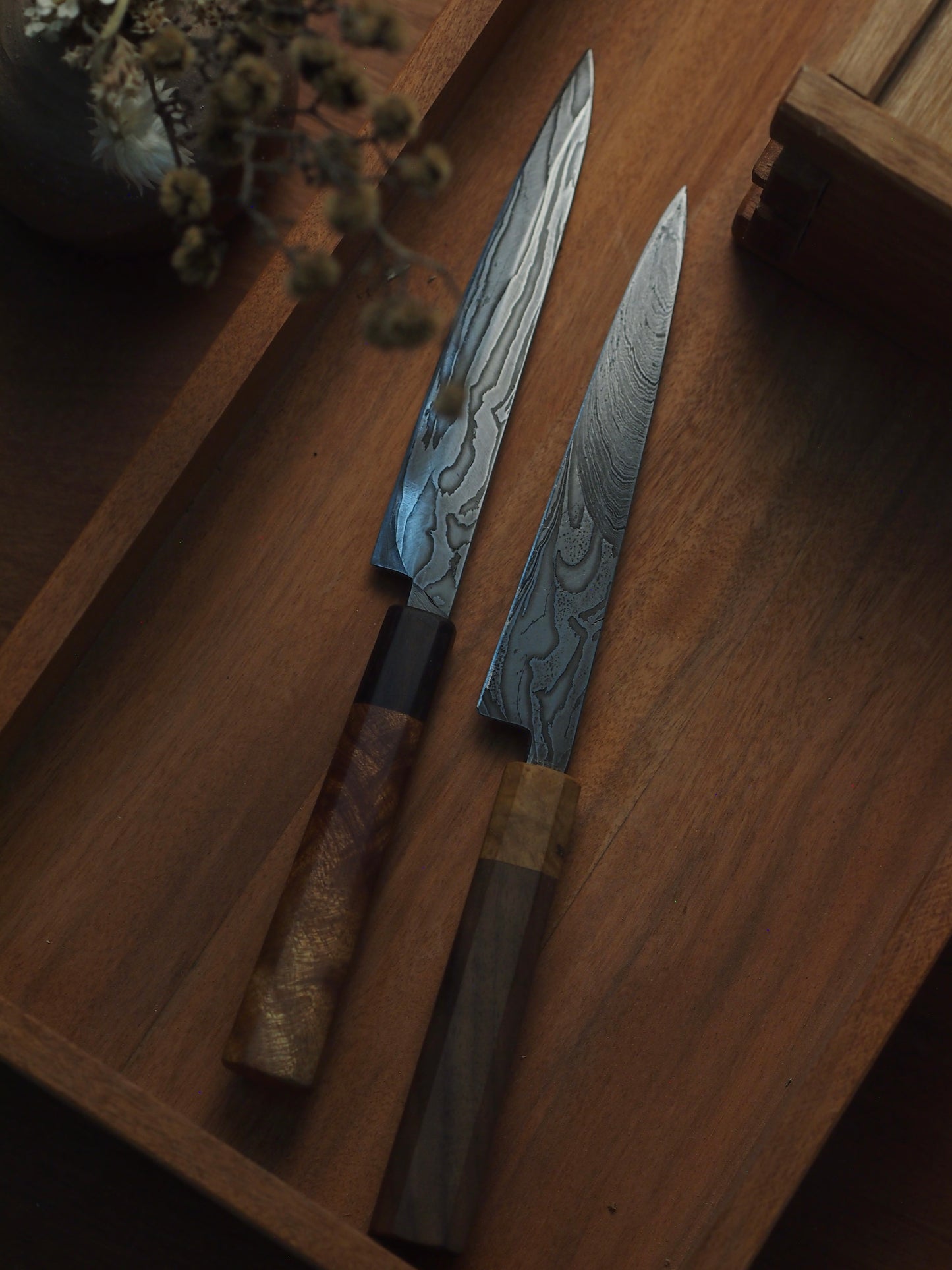 Hand forged pairing knives in damascus steel. Made in Malaysia, Sabah, pick up available in store in KL. Perfect for home kitchen use, or the enthusiastic chef.