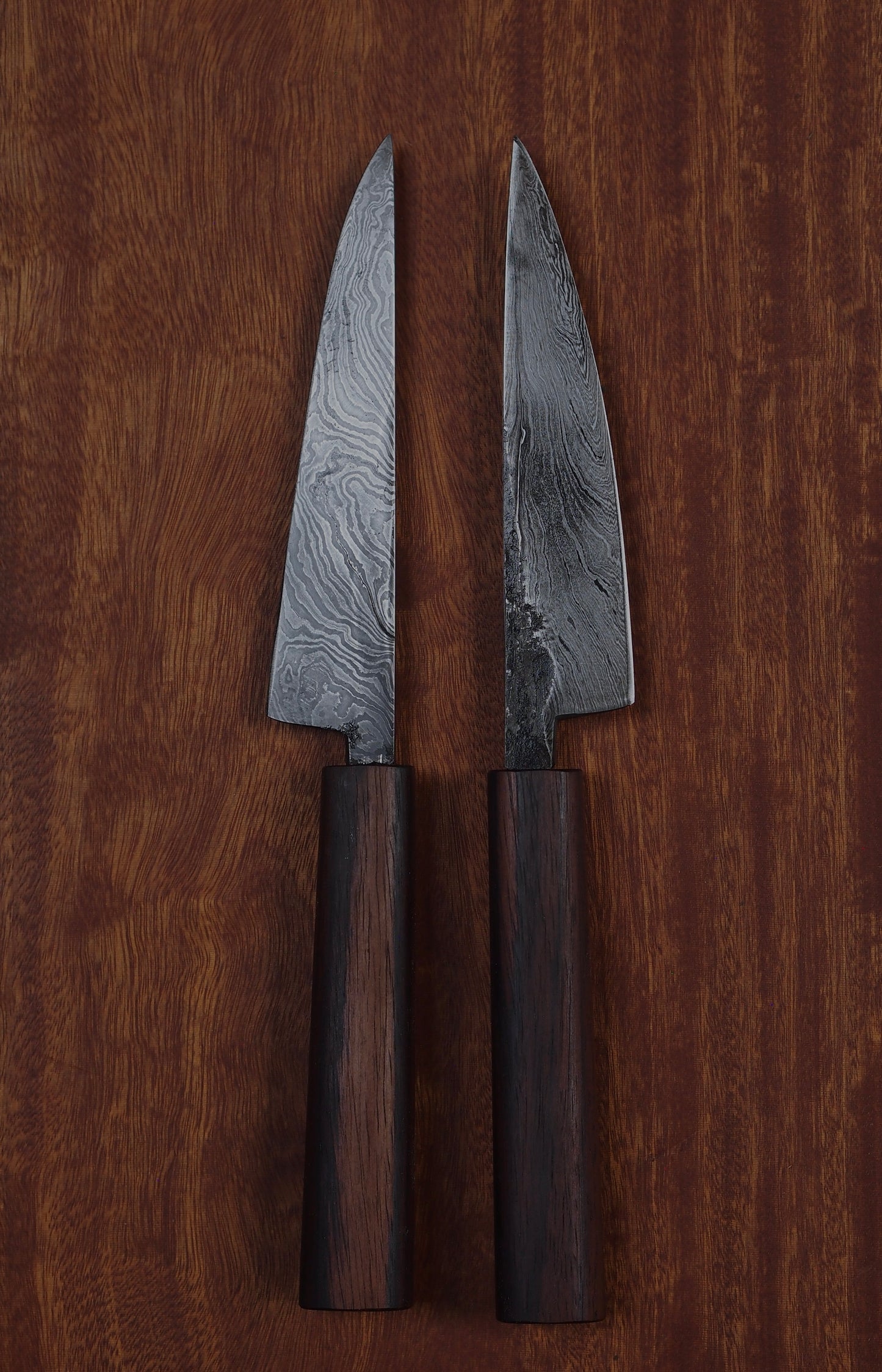Hand forged pairing knives in damascus steel. Made in Malaysia, Sabah, pick up available in store in KL. Perfect for home kitchen use, or the enthusiastic chef.