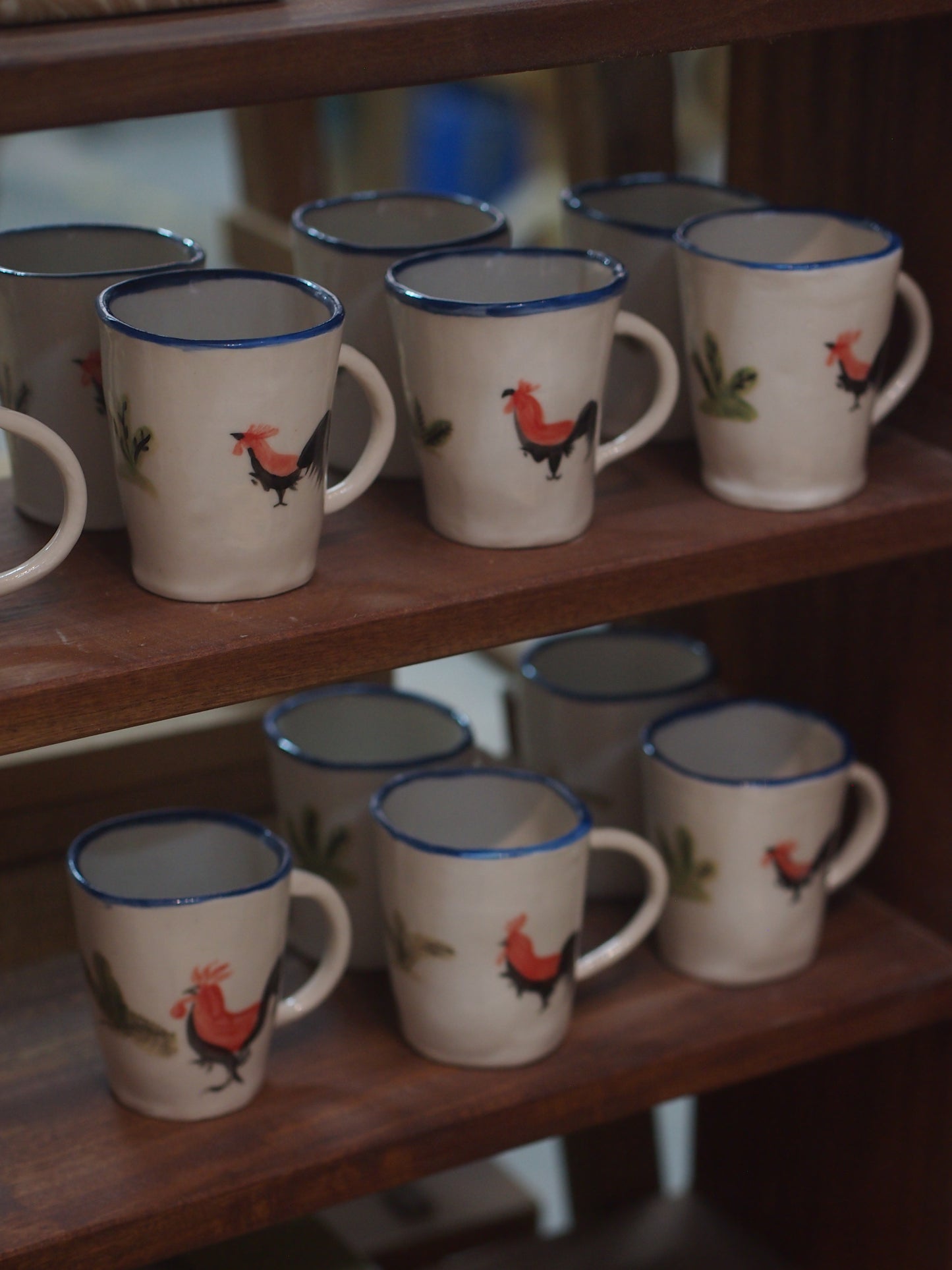Wheel thrown hand painted with underglaze traditional rooster cup reminiscent of a vintage Nyonya noodle bowl. Perfect for coffee and gifting for a housewarming. Made in Malaysia, KL. Shipping to Singapore available.