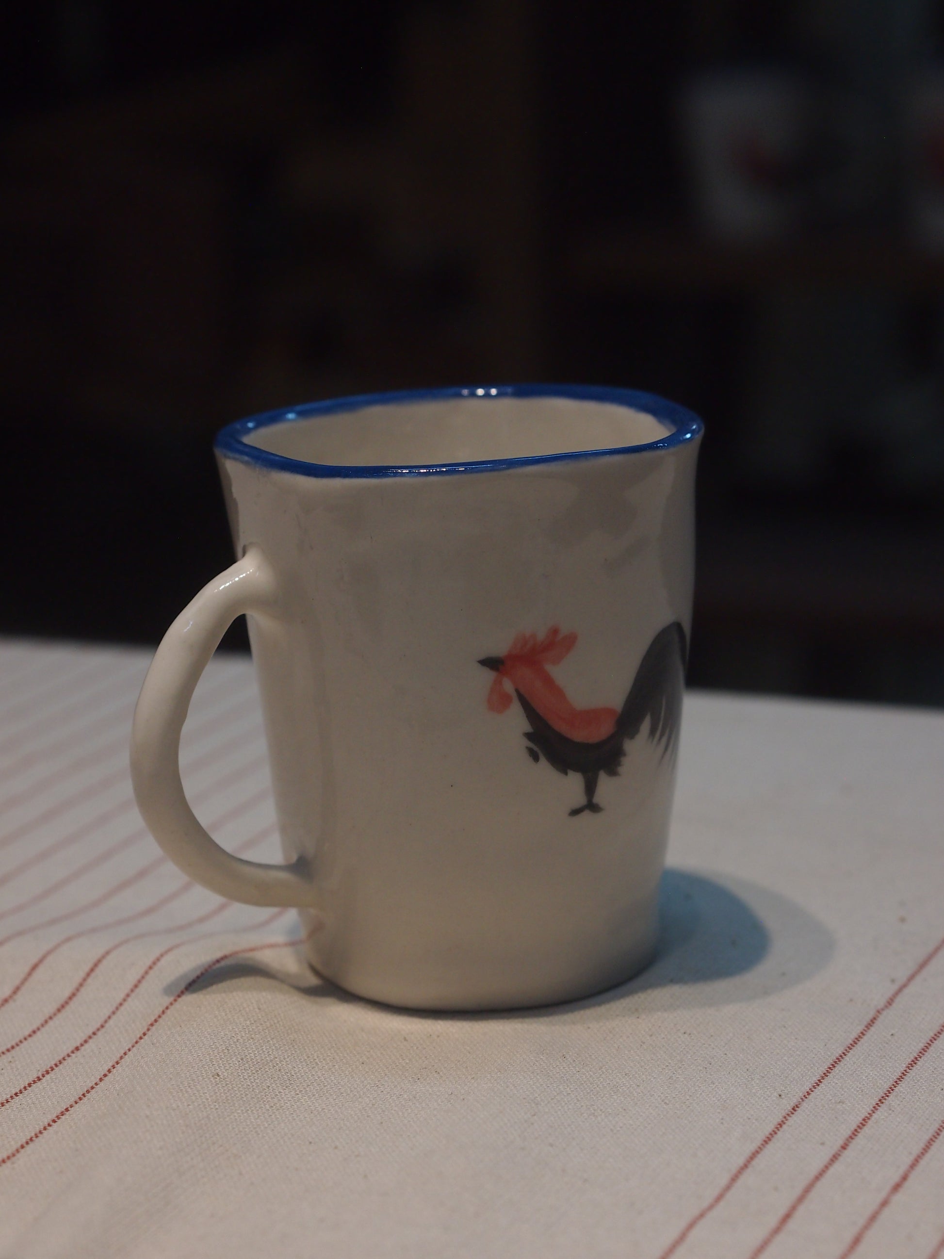 Wheel thrown hand painted with underglaze traditional rooster cup reminiscent of a vintage Nyonya noodle bowl. Perfect for coffee and gifting for a housewarming. Made in Malaysia, KL. Shipping to Singapore available.