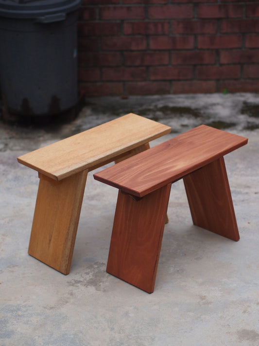 Real wood stool for apartment landings, cafe seating areas, and garden, waterproof, weatherproofed, naturally finished.  KL, Malaysia.