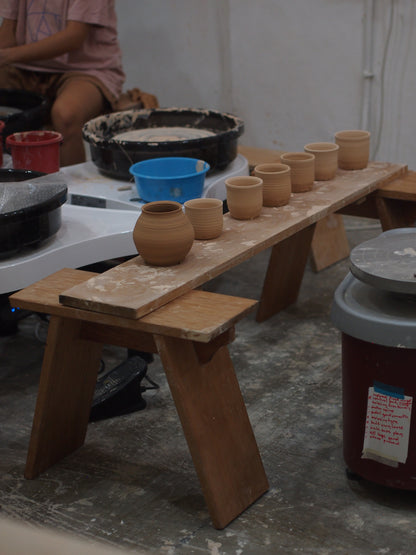 Real wood stool for apartment landings, cafe seating areas, and garden, waterproof, weatherproofed, naturally finished.  KL, Malaysia.