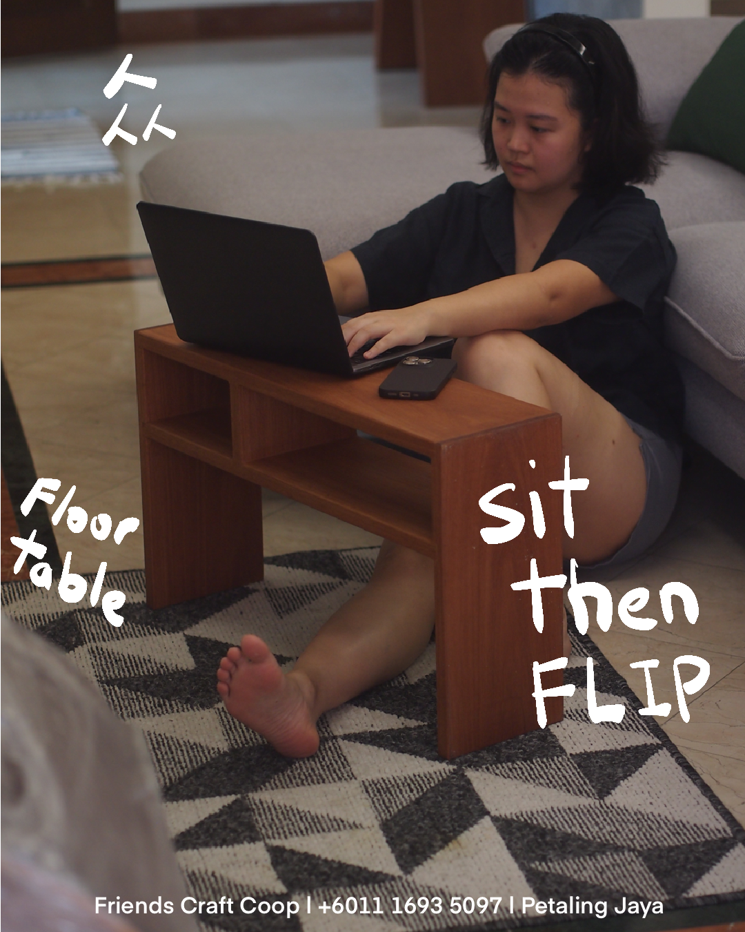 Real wood designer side table, hand made and designed in Malaysia, KL. Perfect for sofa, bedside, or patio areas. Buy in store at FRIENDS Craft Coop, PJ.