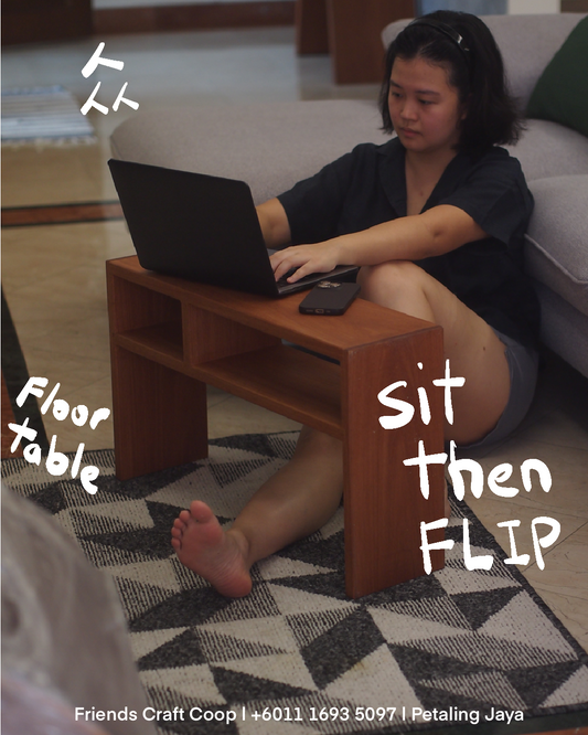 Real wood designer side table, hand made and designed in Malaysia, KL. Perfect for sofa, bedside, or patio areas. Buy in store at FRIENDS Craft Coop, PJ.