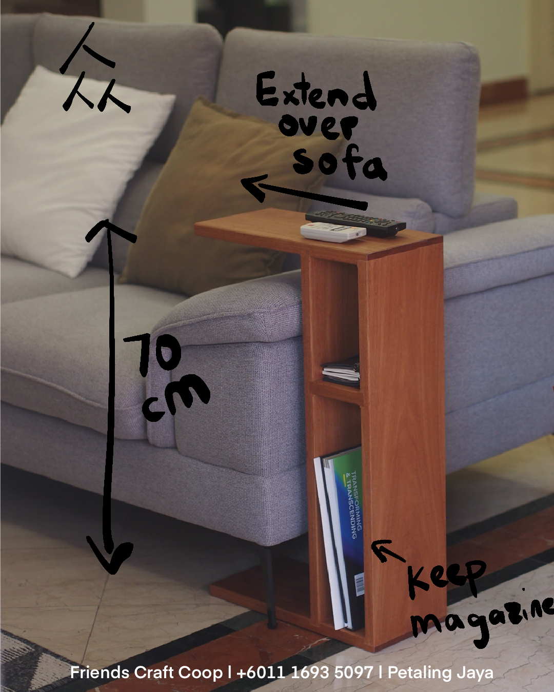Real wood designer side table, hand made and designed in Malaysia, KL. Perfect for sofa, bedside, or patio areas. Buy in store at FRIENDS Craft Coop, PJ.