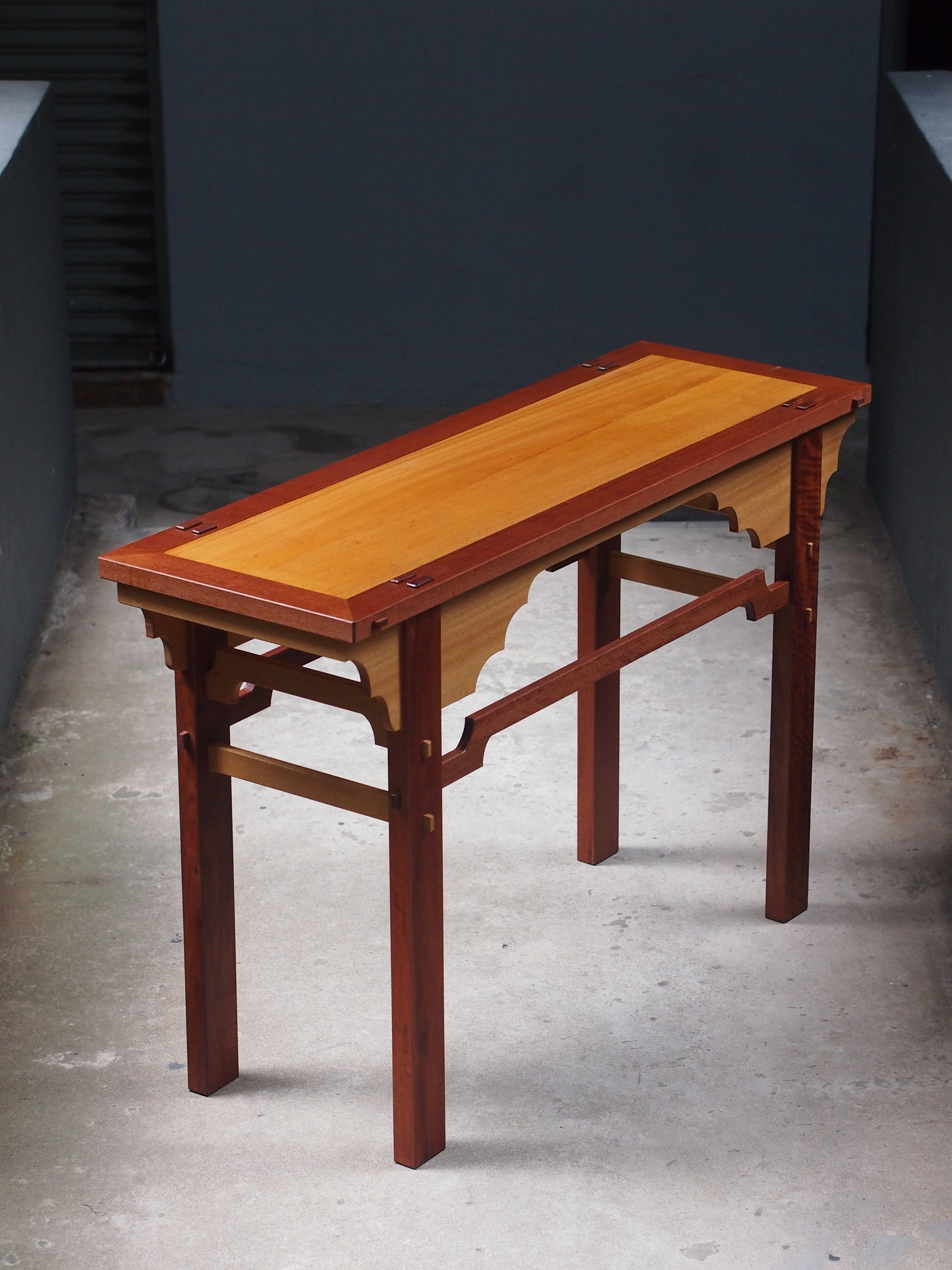 Real wood designer console table handmade and designed in Malaysia, KL. Perfect for apartment landing areas and front entrance shrines. Shipping to Singapore available.