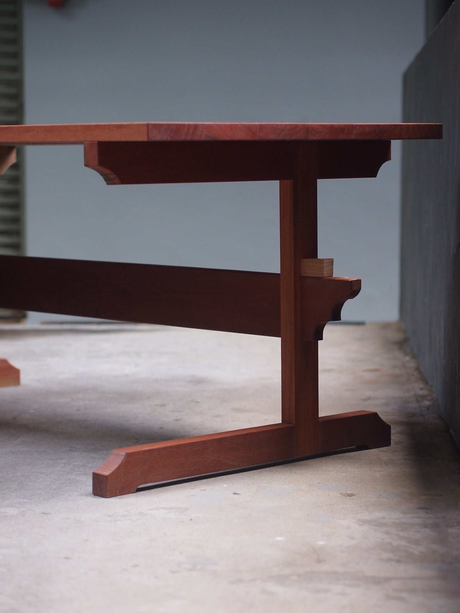 Real wood designer dining trestle table for new homeowners and apartments in KL, Malaysia. Sustainably sourced and made. Custom size and colour available. Shipping to Singapore available.