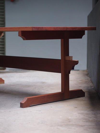 Real wood designer dining trestle table for new homeowners and apartments in KL, Malaysia. Sustainably sourced and made. Custom size and colour available. Shipping to Singapore available.
